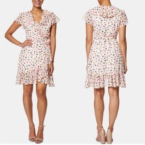 Betsey Johnson Bug Garden Lined Short Sleeved Ruffled Wrap Dress Pink 10/12